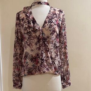 Guess Pink Floral Wrap-Front Blouse